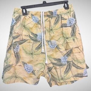 Tommy Bahama Swim Trunks Mens Large Board Shorts Stained Floral Yellow